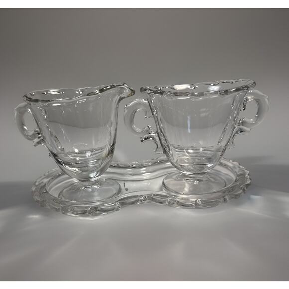 Vintage Fostoria Clear Glass Century Pattern Creamer & Sugar Set With Tray - Picture 1 of 4